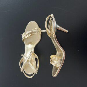 Gucci Gold Ruffled Leather Ankle Strap Sandals Size: 36